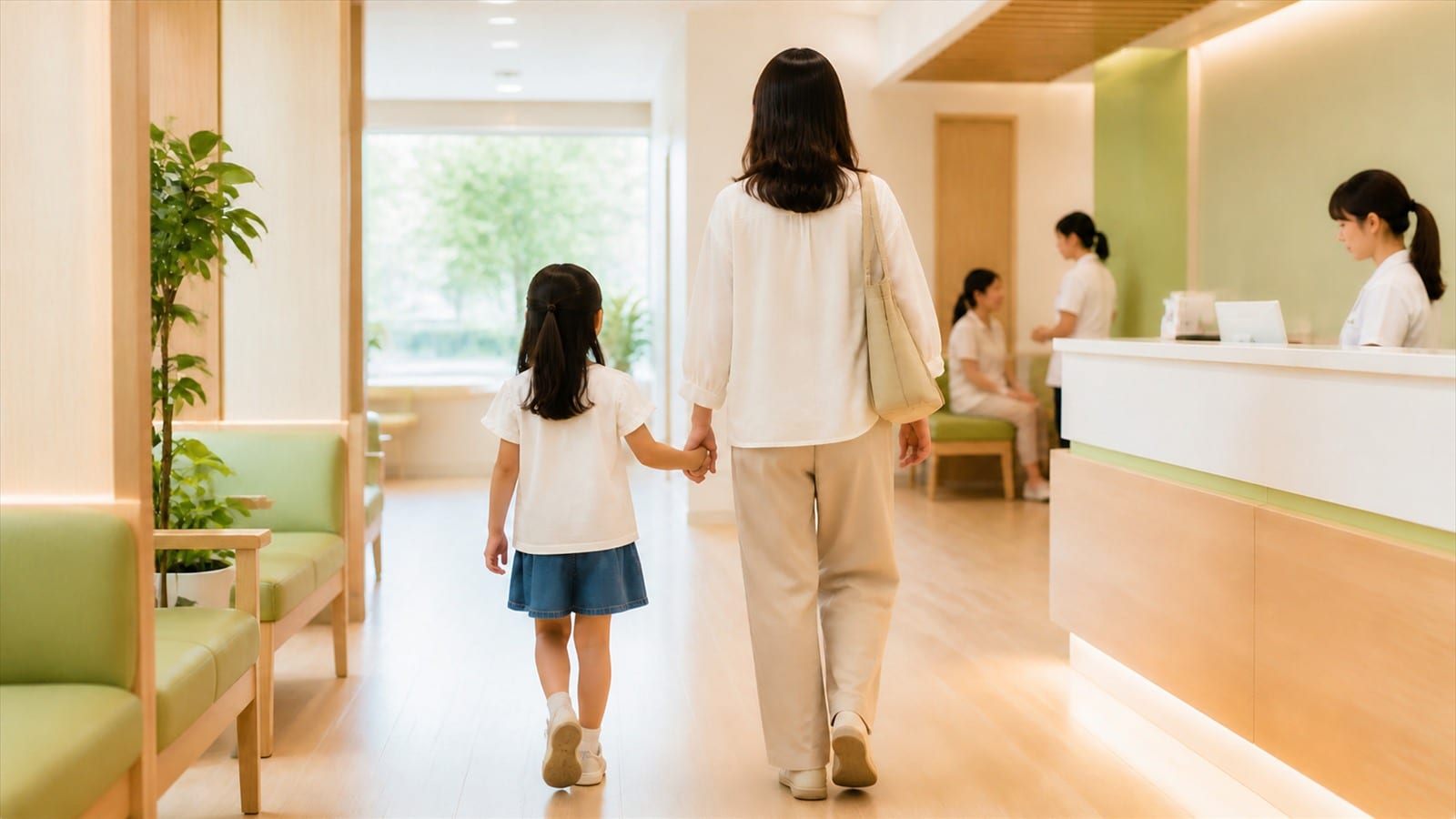 A parent and child visiting the clinic